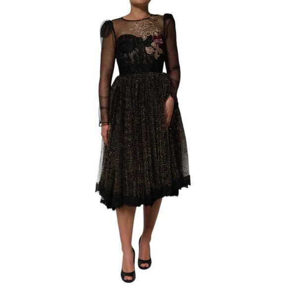 Dolce & Gabbana Black Crystal Heart Embellished A-line Women's Dress (Pre-Owned)